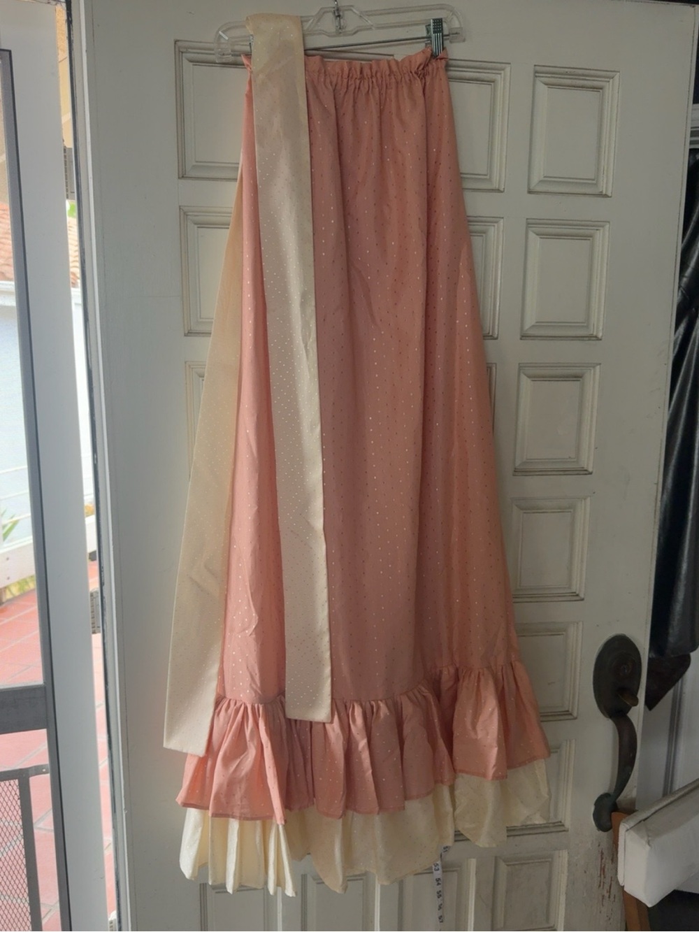 Handmade Strapless Prairie Maxi Dress Pink Cream Ruffle Hem Cottagecore Boho - Picture 6 of 10